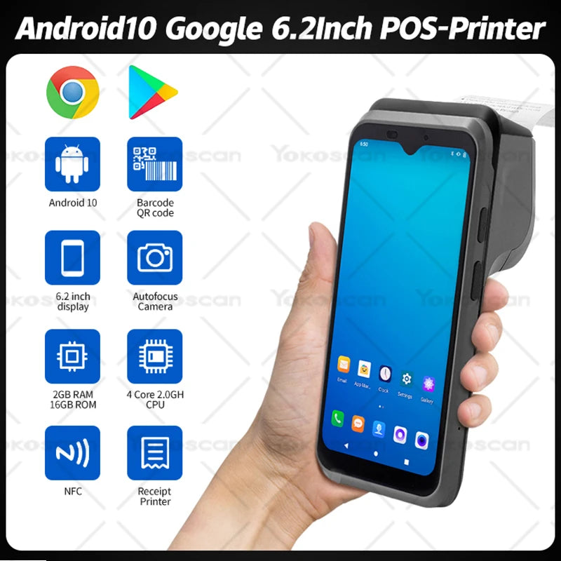 Google Android 10 Handheld POS Terminal with Built-In Printer and Barcode Scanner