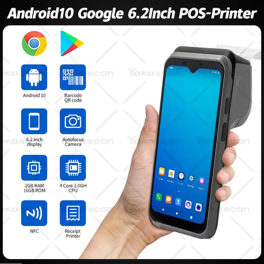 Google Android 10 Handheld POS Terminal with Built-In Printer and Barcode Scanner