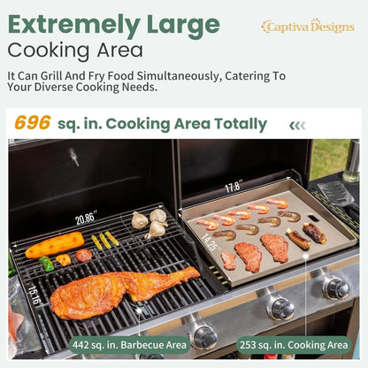 Propane Gas Griddle Grill Combo with Porcelain-Enameled Cast Iron Grate & Cast Iron Pan