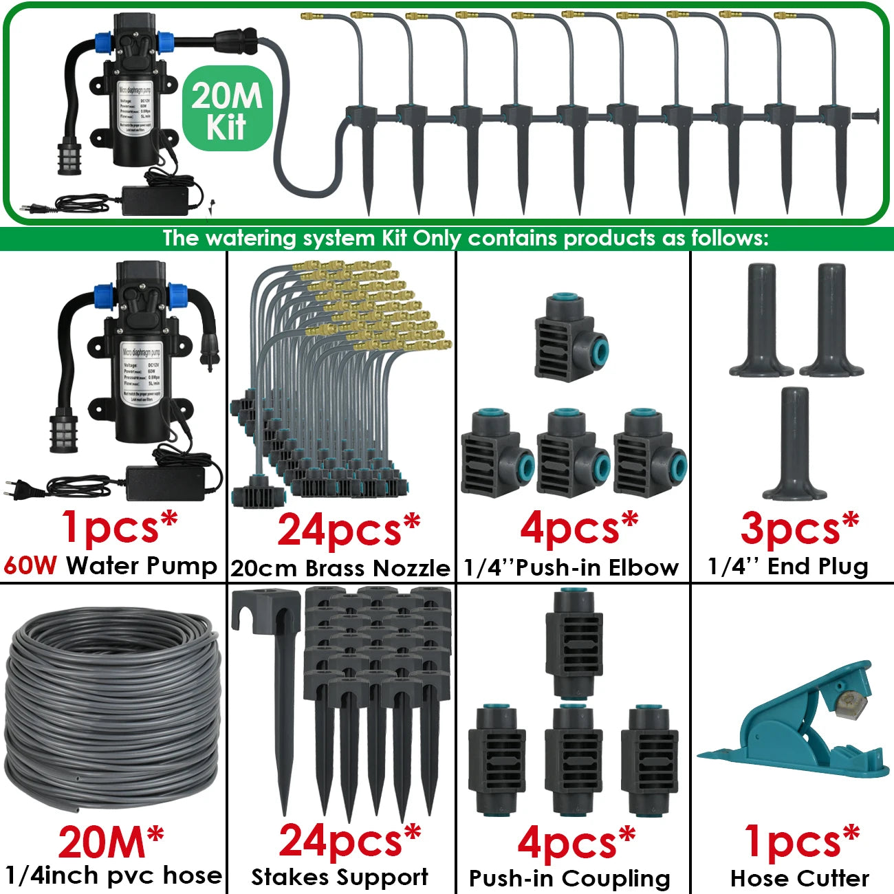 5M-30M Garden Watering System Self-priming Pump Timer 360° Bendable Mist Brass Cooling Sprinkler Drip Irrigation Kit Pot Bonsai