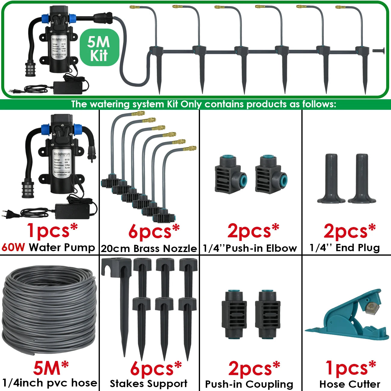 5M-30M Garden Watering System Self-priming Pump Timer 360° Bendable Mist Brass Cooling Sprinkler Drip Irrigation Kit Pot Bonsai