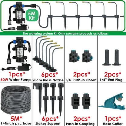 5M-30M Garden Watering System Self-priming Pump Timer 360° Bendable Mist Brass Cooling Sprinkler Drip Irrigation Kit Pot Bonsai