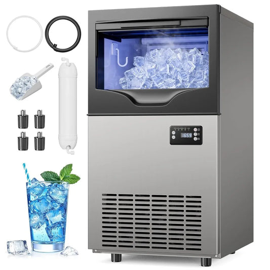 Commercial-Grade Nugget Ice Maker with Storage Bin for Home Bars, Cafés, and Restaurants