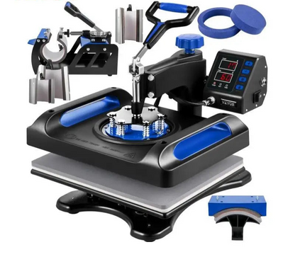 8-in-1 12" x 15" Combo Heat Press Machine with 360° Swing-Away Design T-Shirt, Mug, Cap, Plate & Pot Transfer Printer Kit