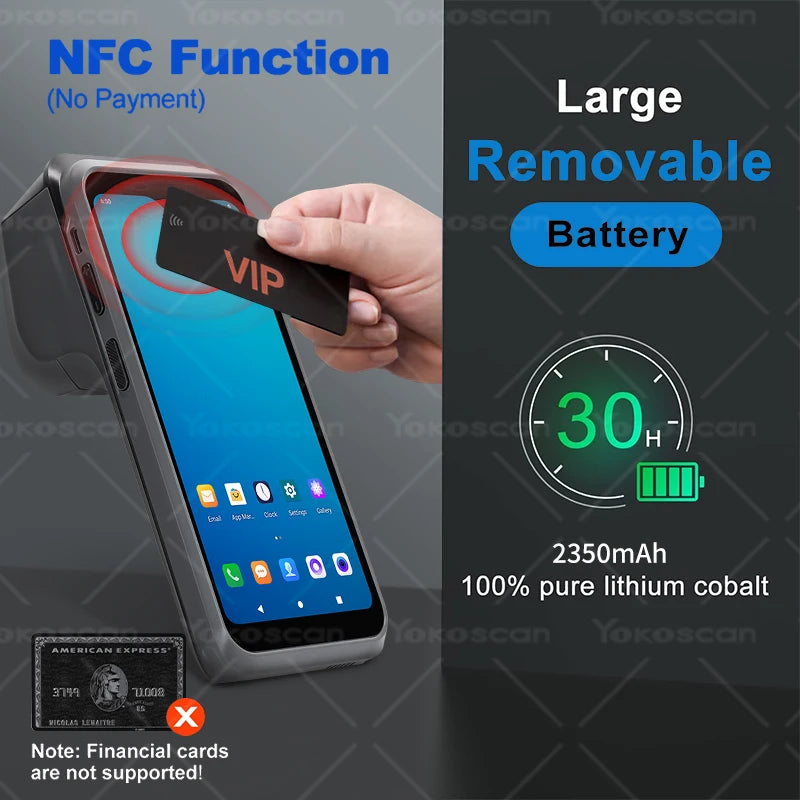 Google Android 10 Handheld POS Terminal with Built-In Printer and Barcode Scanner