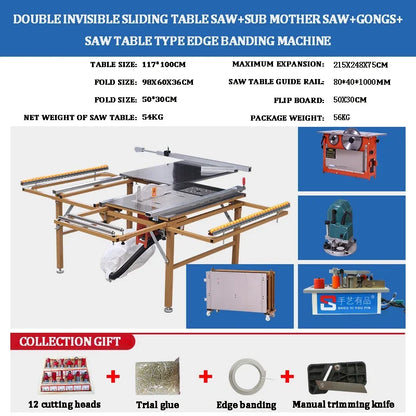 Multifunction Folding Electric Woodworking Table Saw with Sliding Guide & Stainless Steel Top