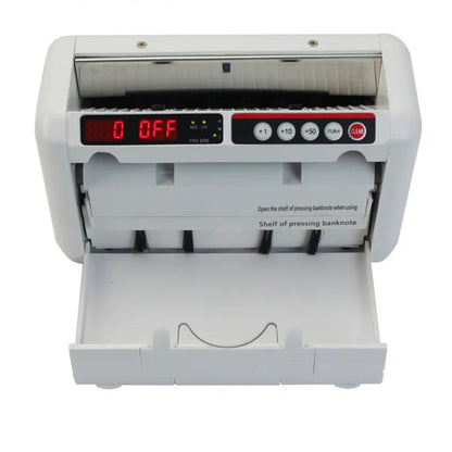White bill counter machine with digital display on a white background, featuring the brand 'XindaBill'.