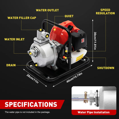 2-Stroke Portable High-Lift Transfer Pump for Irrigation, Drainage, Emergency Flooding