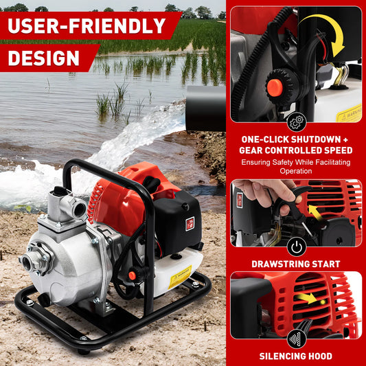 2-Stroke Portable High-Lift Transfer Pump for Irrigation, Drainage, Emergency Flooding