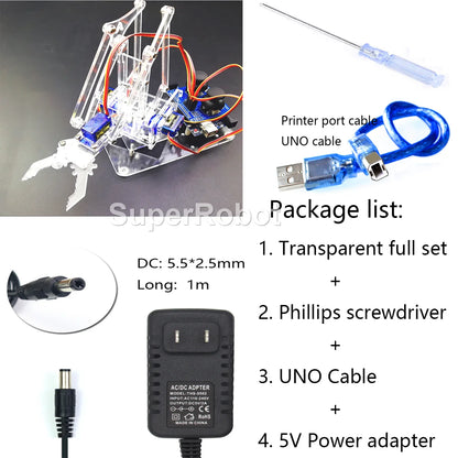 SG90 MG90S 4 Dof Unassembly Acrylic Mechanical Robot Manipulator Claw Kit