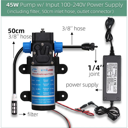 5–50M 45W Pump Self-Priming Irrigation System Garden Spray Cooling Kit.