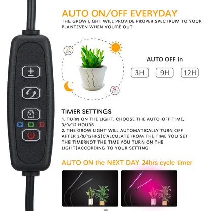 Full Spectrum USB LED Plant Grow Light with 10 Dimmable Levels and Timer