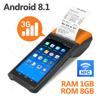 Android 8.1/13/14 PDA Terminal POS Machine 5.0" Touch Screen Built-in 58mm Bluetooth Thermal Receipt Printer Support Wifi GPS