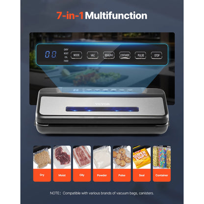 80Kpa 120W Electric Vacuum Sealer Machine 7-in-1 Dry/Wet Food Sealer with Built-in Cutter Knife