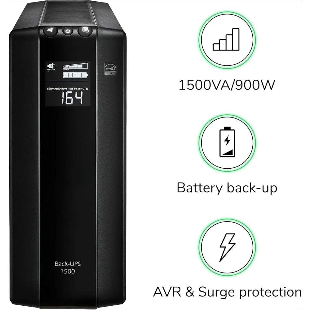1500VA UPS Battery Backup & Surge Protector with AVR and Dataline Protection