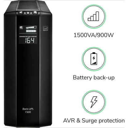 1500VA UPS Battery Backup & Surge Protector with AVR and Dataline Protection