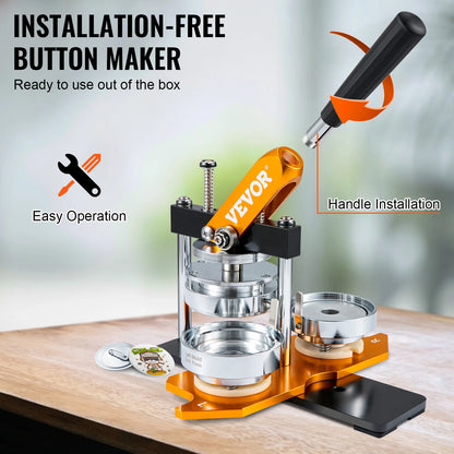 VEVOR 3-Inch Button Maker Kit with 100 Pieces, Circle Cutter, and Bonus Magic Book