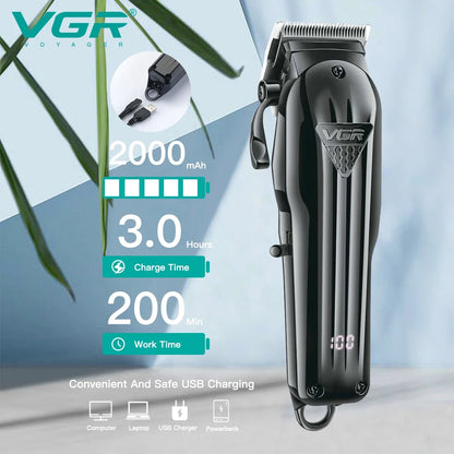 VGR V-282 Professional Cordless Hair Clipper with LED Display and Precision Blades