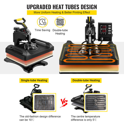 8-in-1 12" x 15" Combo Heat Press Machine with 360° Swing-Away Design T-Shirt, Mug, Cap, Plate & Pot Transfer Printer Kit