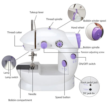 Portable Electric Household Sewing Machine with Light & Speed Control for Beginners and Home DIY Projects