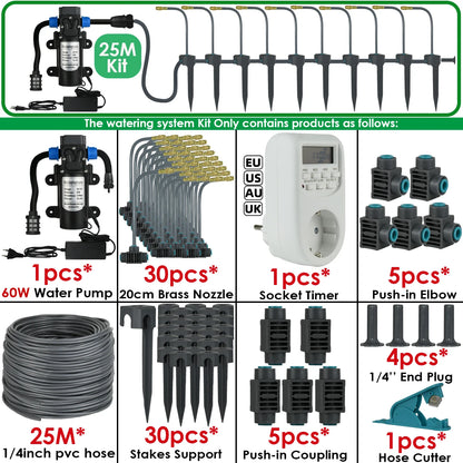 5M-30M Garden Watering System Self-priming Pump Timer 360° Bendable Mist Brass Cooling Sprinkler Drip Irrigation Kit Pot Bonsai