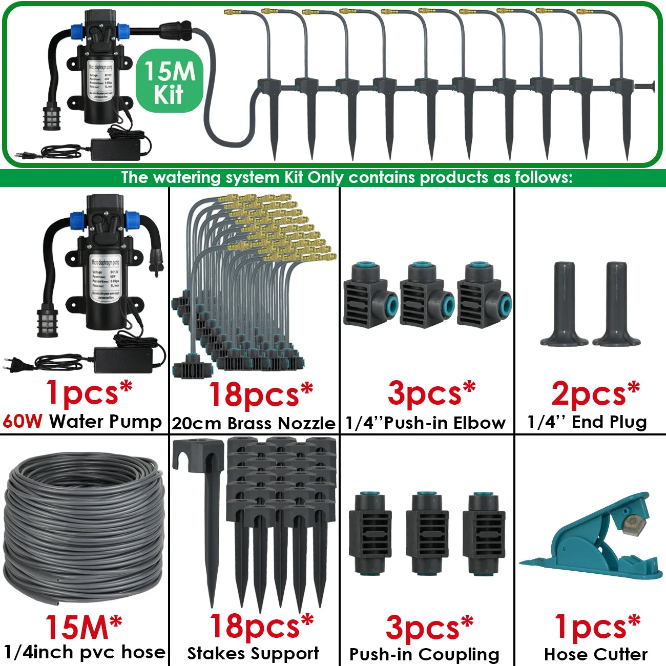 5M-30M Garden Watering System Self-priming Pump Timer 360° Bendable Mist Brass Cooling Sprinkler Drip Irrigation Kit Pot Bonsai