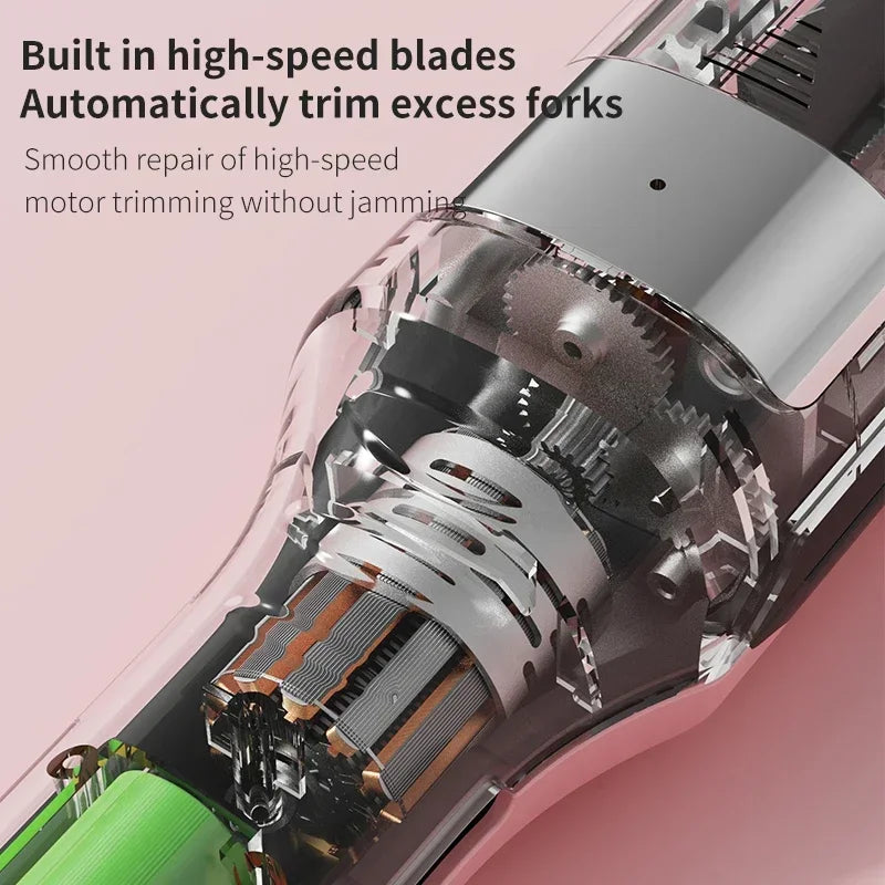 Rechargeable Electric Hair Clipper with Split-End Trimmer and Automatic Hair Care Function