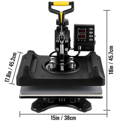 8-in-1 12" x 15" Combo Heat Press Machine with 360° Swing-Away Design T-Shirt, Mug, Cap, Plate & Pot Transfer Printer Kit
