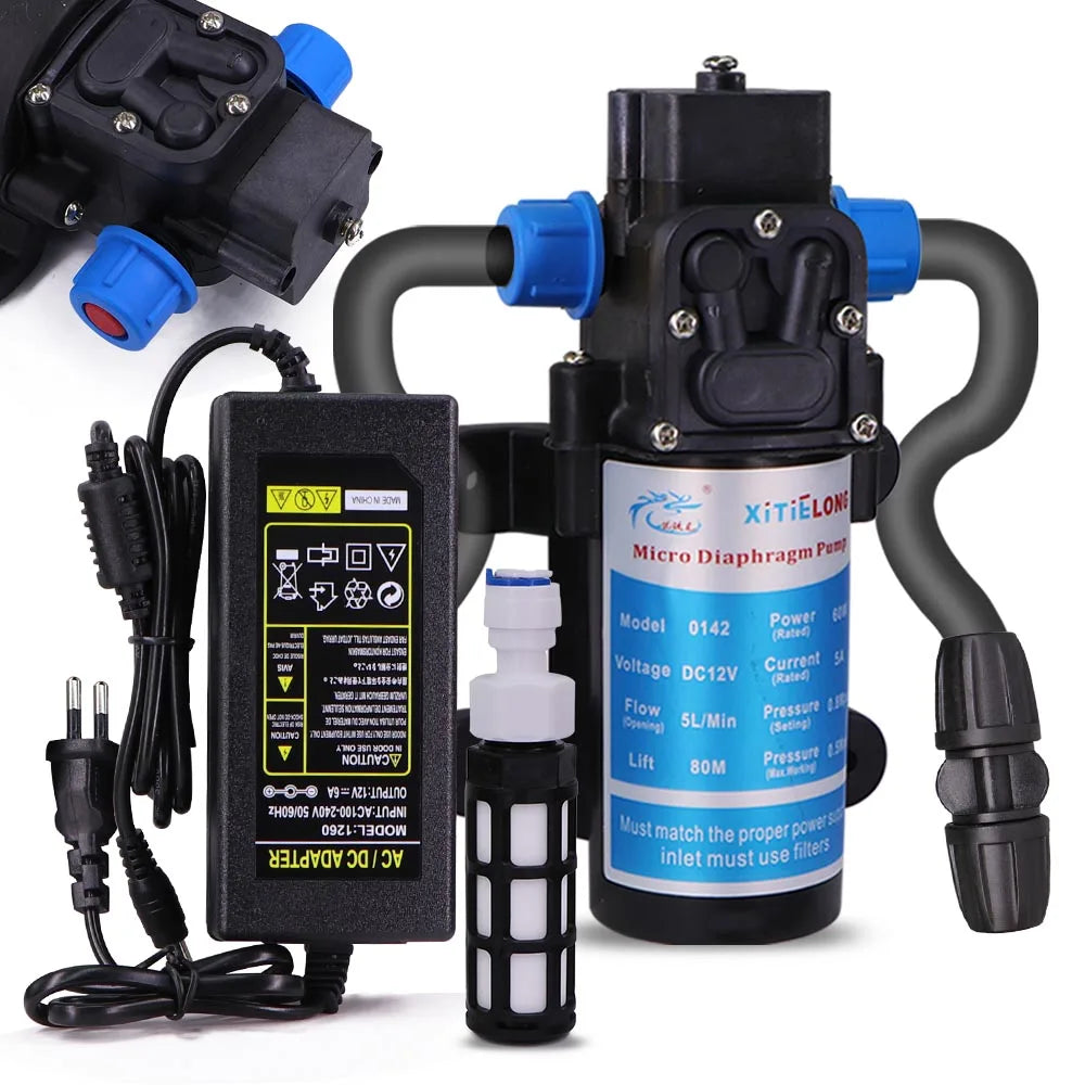 45/60/80/100W Water Pressure Diaphragm Self-priming Pump with 110-240V Power Supply Kit