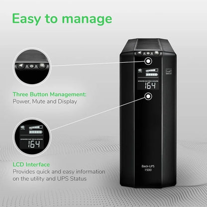 1500VA UPS Battery Backup & Surge Protector with AVR and Dataline Protection