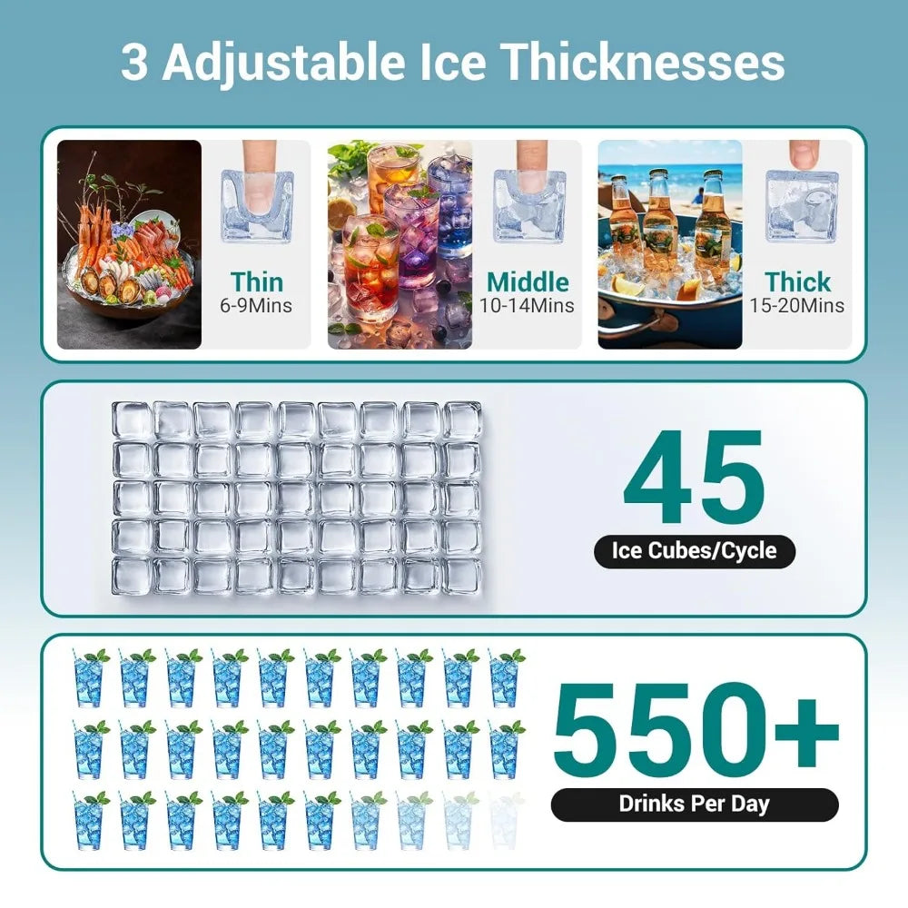 Commercial-Grade Nugget Ice Maker with Storage Bin for Home Bars, Cafés, and Restaurants