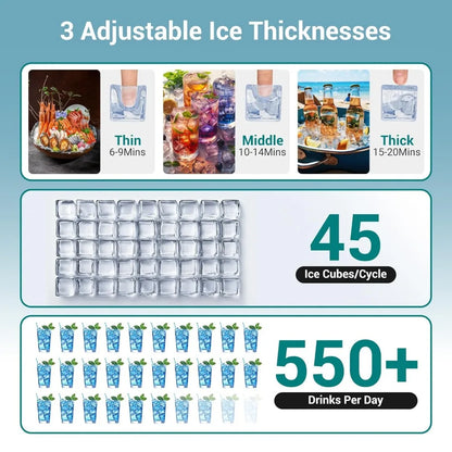 Commercial-Grade Nugget Ice Maker with Storage Bin for Home Bars, Cafés, and Restaurants