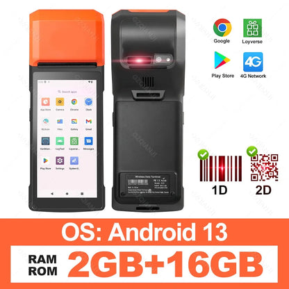 Android 8.1/13/14 PDA Terminal POS Machine 5.0" Touch Screen Built-in 58mm Bluetooth Thermal Receipt Printer Support Wifi GPS