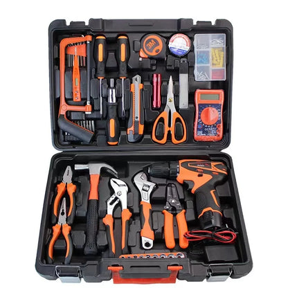 56PCS Cordless Electrician Tool Set with 12V/21V Drill & Multimeter